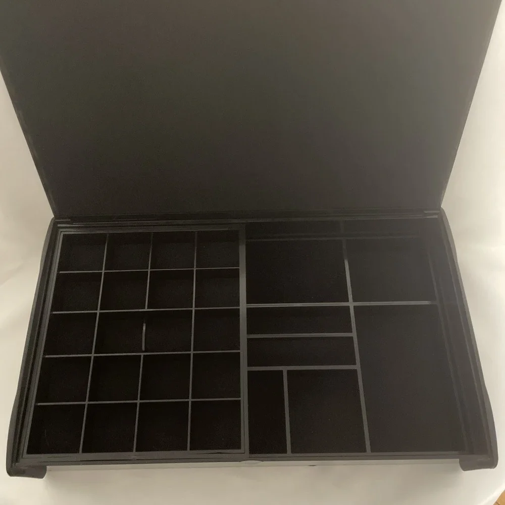 Vintage SKS Silver Safe Keeper  Jewelry Organizer Box Black Lacquer